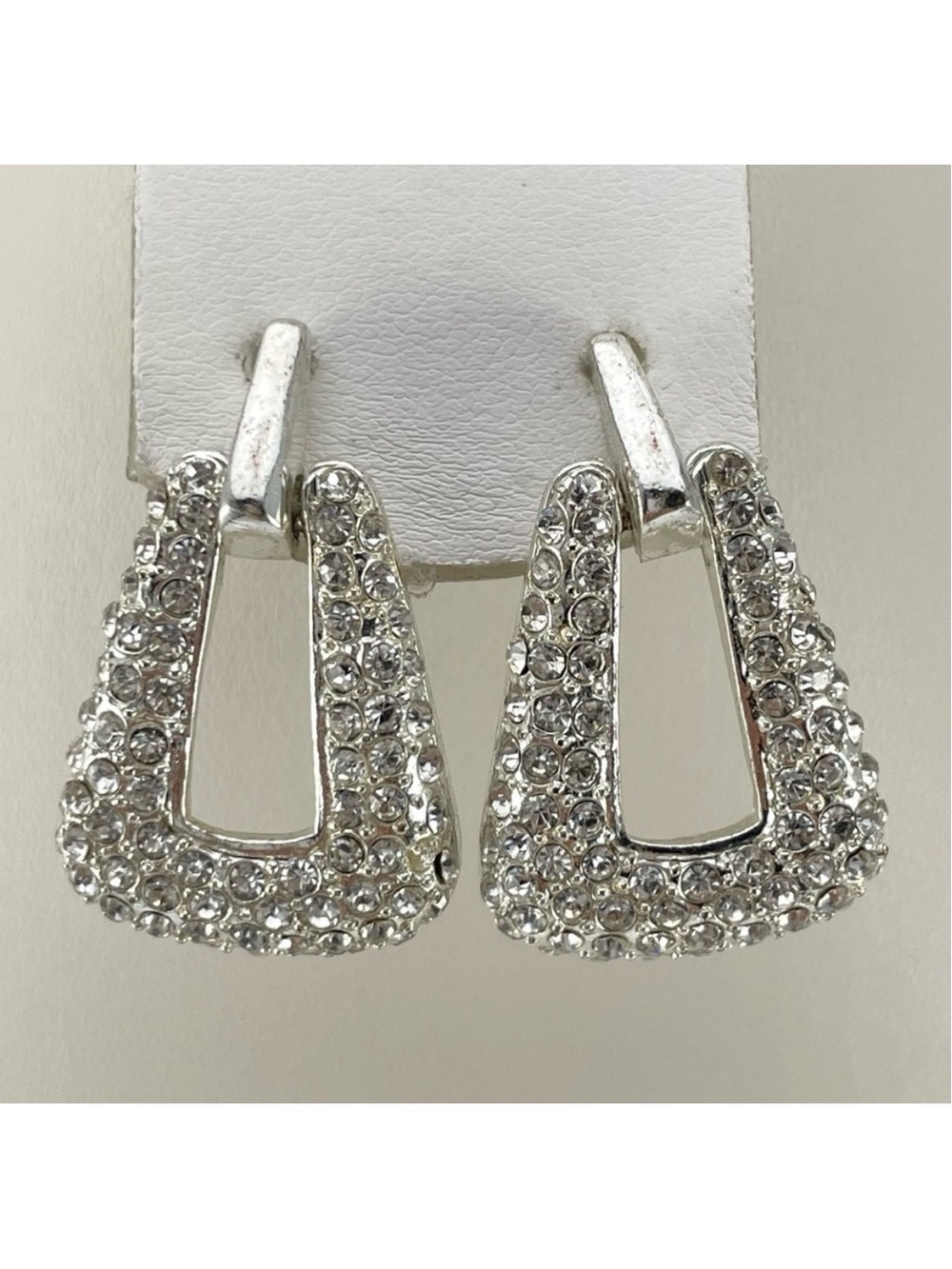 Vintage Liz palacios Silver Tone Rhinestone Door Knocker Earrings